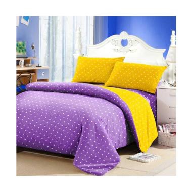 Vhepra Sprei Katun Motif Polkadot Ungu Kombinasi Kuning