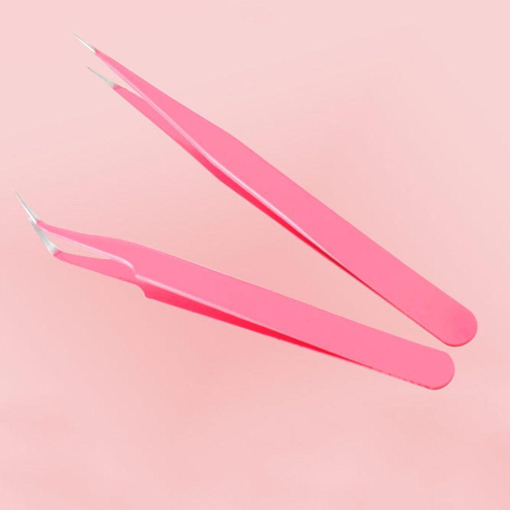 R-flower Eyelash Tweezer Pink Makeup Lurus+Bengkok Penjepit Kristal