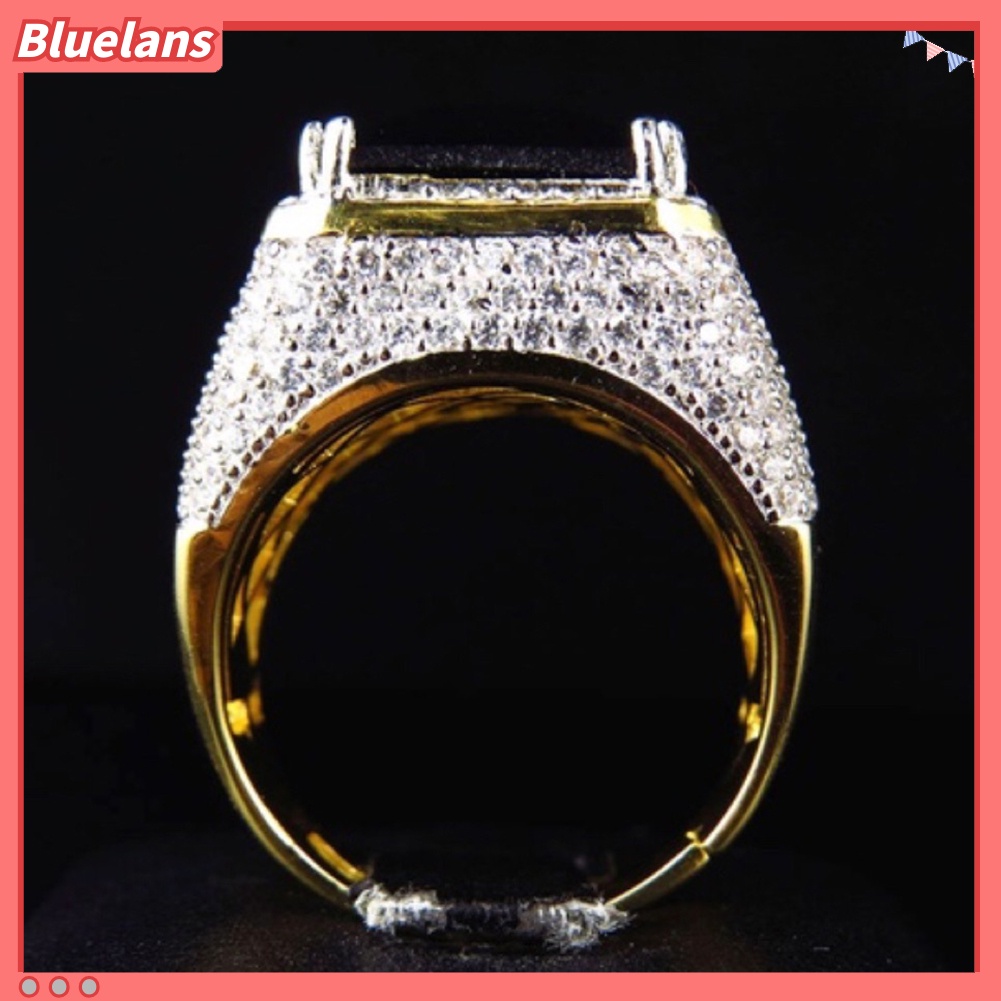 Bluelans Fashion Men Women Big Rectangular Cubic Zirconia Plated Finger Ring Jewelry