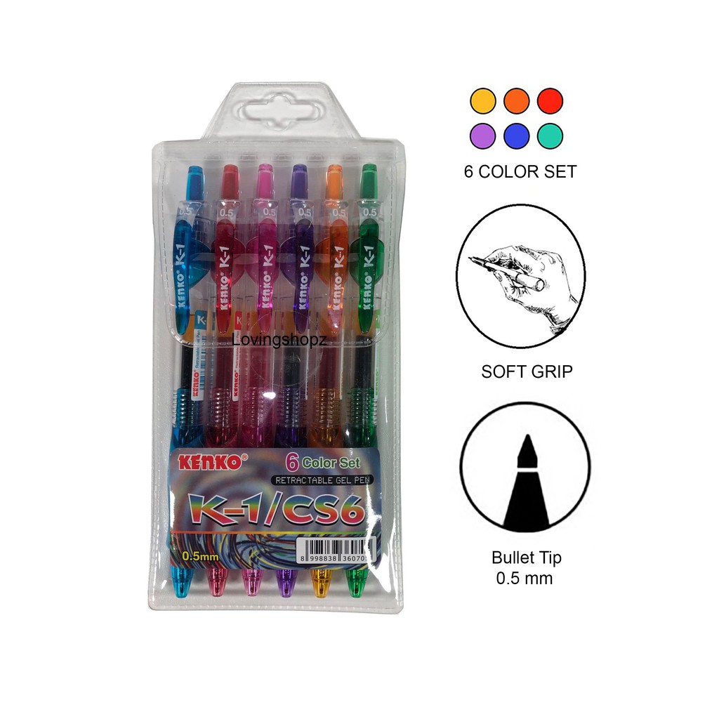 

Pulpen Gel Kenko K-1 CS6 Retraceable Set, Pulpen Gel 6 warna per set