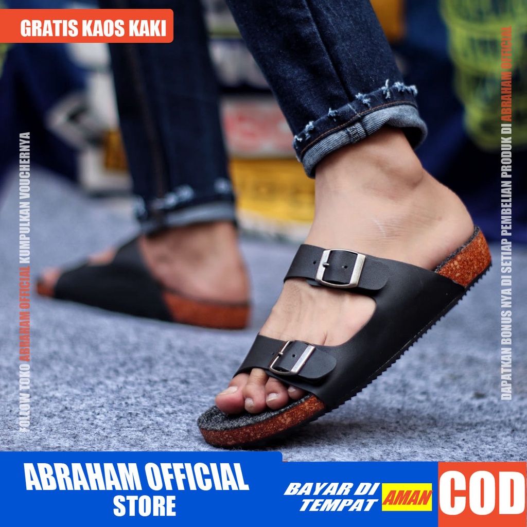 ABRHM x KHENICI Sandal Slop Pria Sandal Pria Slop Kulit Pu Sandal Slide Cowok / Cowo Keren kekinian