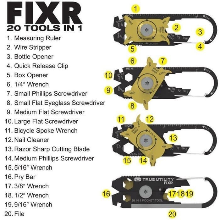 Utility Fixr Pocket MultiTool 20 in 1 EDC Survival Keychain Tool