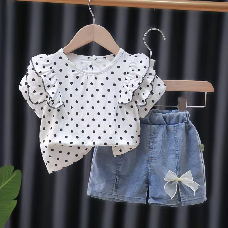 Setelan Anak Perempuan /Set Baju Korea Style PolkaDot Import 2 in 1