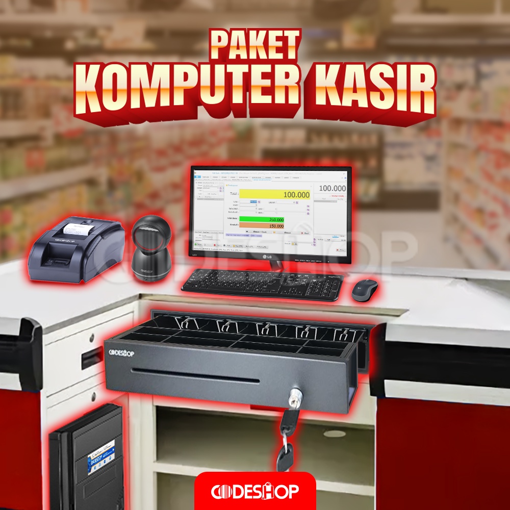 Paket Kasir Siap Pakai Komputer + iPOS 5 PRO + CD680 + CBT58I + CK415