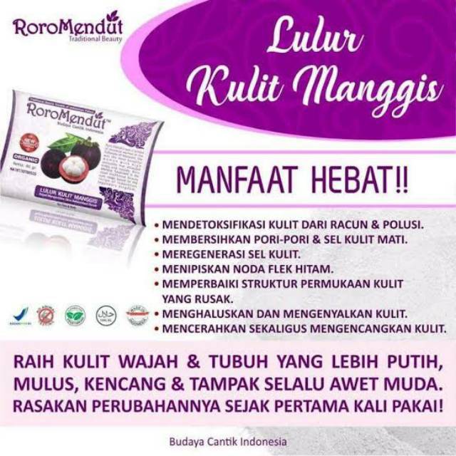 Roro Mendut Masker Kulit Manggis kemasan kecil 20gr/besar 40gr