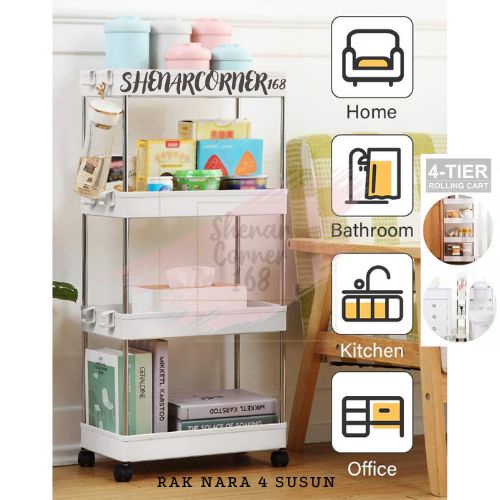 SHENAR RAK TROLI 4 SUSUN SALON DAPUR KAMAR TIDUR MANDI / RAK SUSUN STAND HANGER SERBAGUNA, RAK SAMPING DAPUR RAK KAMAR MANDI RAK BUKU, SHENARCORNER168