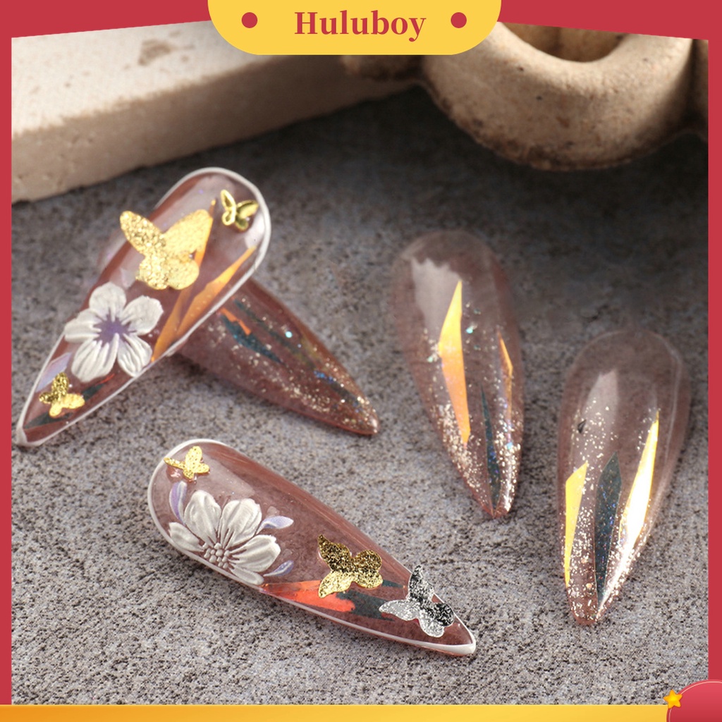 Huluboy Huluboy♡ 1 Kotak Ornamen Kupu-Kupu 3D Bahan Metal Tahan Karat Untuk Dekorasi Nail Art