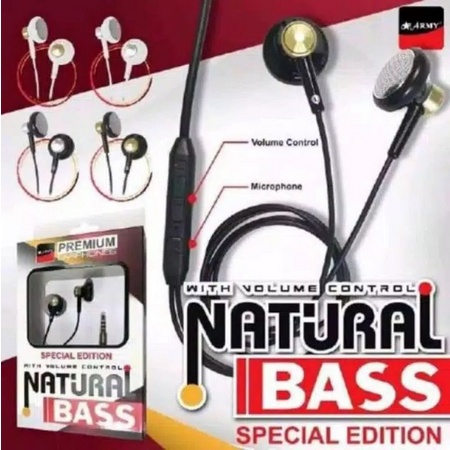 Handset Hansfree Handsfree Army Natural Bass Headset Army Natural Bass Earphone Army Natural Bass