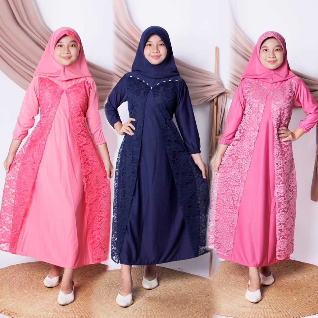 GAMIS MUSLIM ANAK SET HIJAB ,BRUKAT MUTIARA/GOOD QUALITY PREMIUM