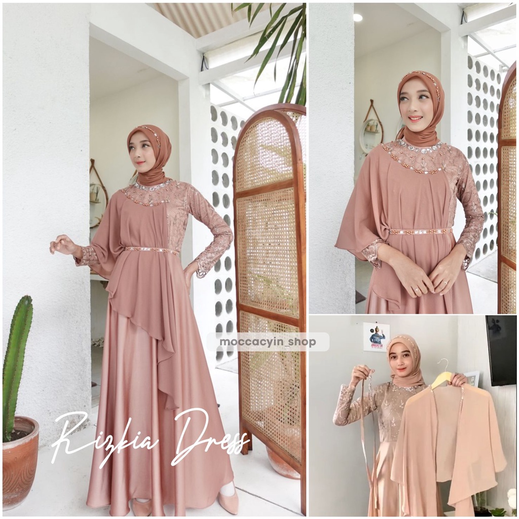 [ RIZKIA DRESS ] 1 GAMIS Bisa 10 GAYA KOREAN STYLE BROKAT JUMBO TILE BAJU GAMIS PESTA MEWAH ELEGAN K