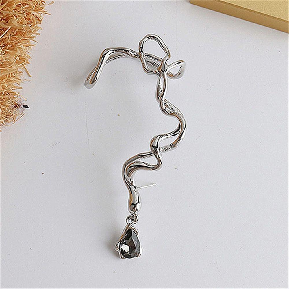 Agustina Wanita Klip Anting Fashion Temperamen Y2K Geometris Berlian Imitasi Vintage Irregular Earrings