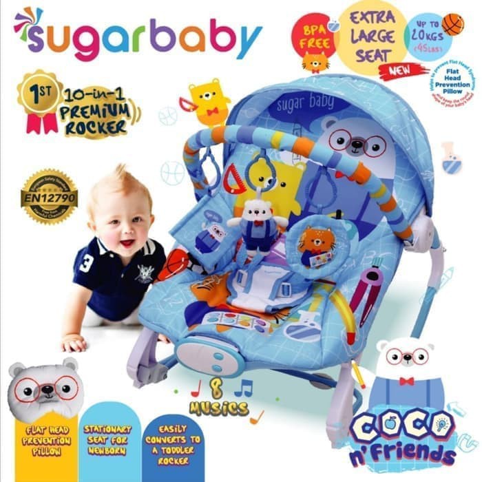 Sugar Baby [Premium 10 In 1] Rocker / Bouncer / Kursi Goyang Bayi - Light Blue