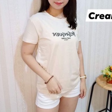 Atasan/Kaos wanita import malaysia ysl bordir bahan katun premium-Krem