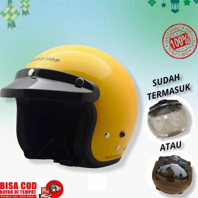 Helm Cargloss Kuning Glossy + Kaca Cembung - Helm Bogo Original Asumpta_Store