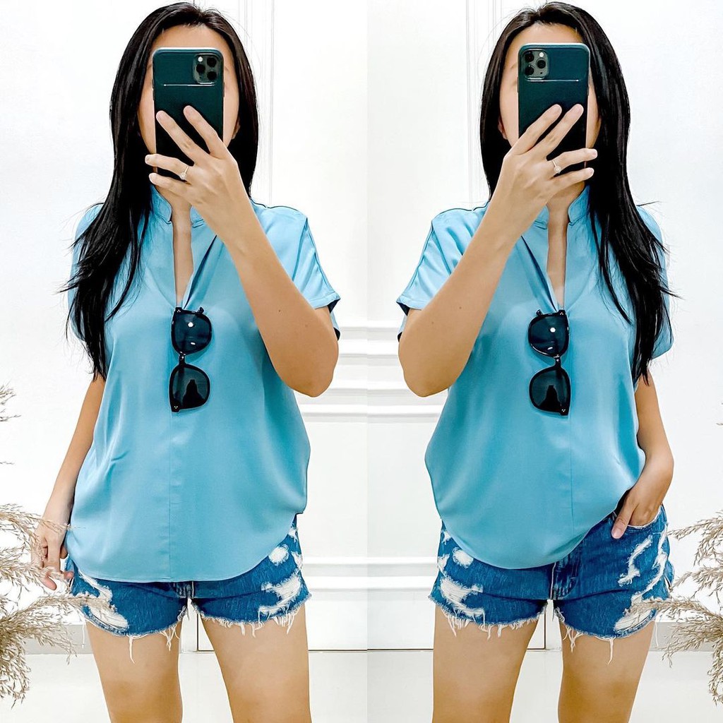 Double Lucky / Basic Twill / Atasan Rayon / Baju Atasan Wanita / All Size-Biru