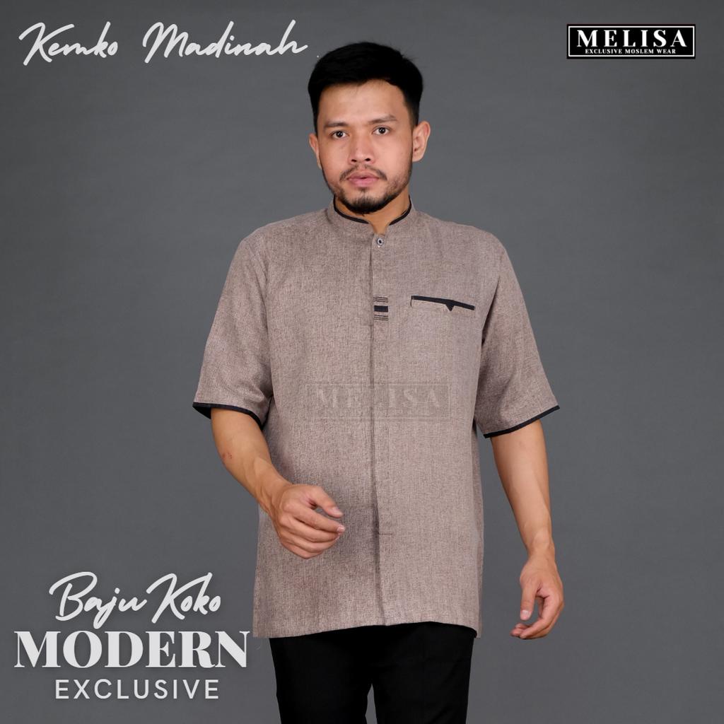 Baju Koko Pria Kemko Lengan Pendek Size Jumbo Bahan Katun Madinah Size XXL XXXL XXXXL M L XL-Coklat Susu