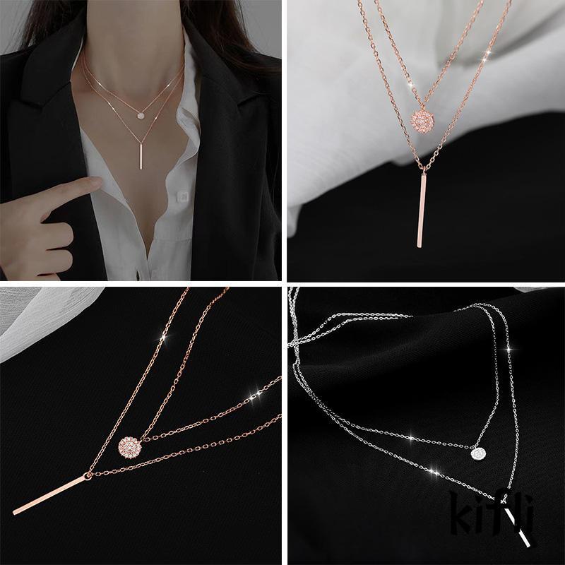 Kalung Double layer Aksen Berlian Untuk Wanita