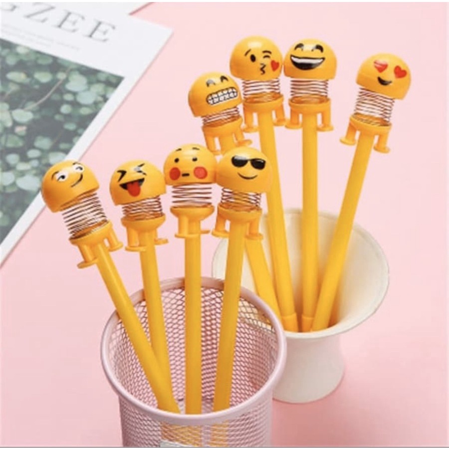 Pulpen emoji pena karakter spring doll pen emoticon