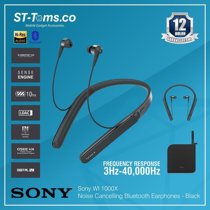 Sony WI 1000X / WI1000X Noise Cancelling Bluetooth Earphones  - Black