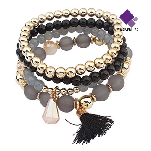 4pcs / Set Gelang Multilayer Bahan Resin Aksen Rumbai Gaya Etnik Untuk Wanita