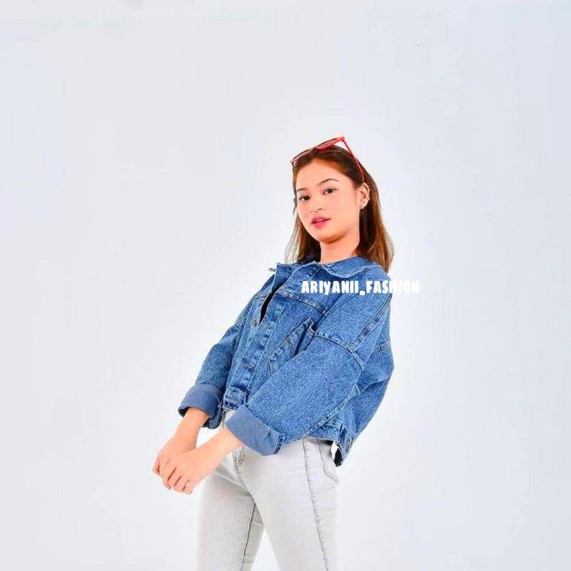 ARN - JAKET JEANS CROP WANITA JACKET JINS DENIM Model KANCING BELAKANG ZARA BARU OVERSIZE CEWEK MURAH KEKINIAN KOREAN Snow