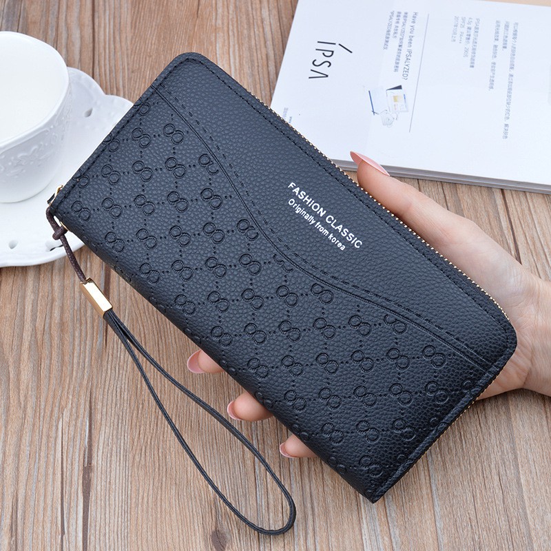 DOMPET PANJANG WANITA RESLETING SEGUEN WA173B5 KULIT HITAM ORIGINAL IMPORT TERBARU BATAM MEWAH KOREA