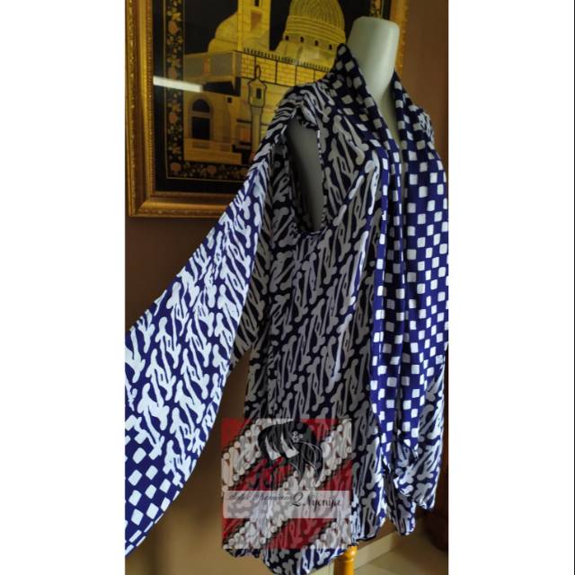 Batik premium outer syal warna biru motif parang