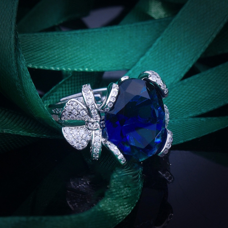 Cincin Desain Pita Besar Hias Zircon Biru Untuk Wanita