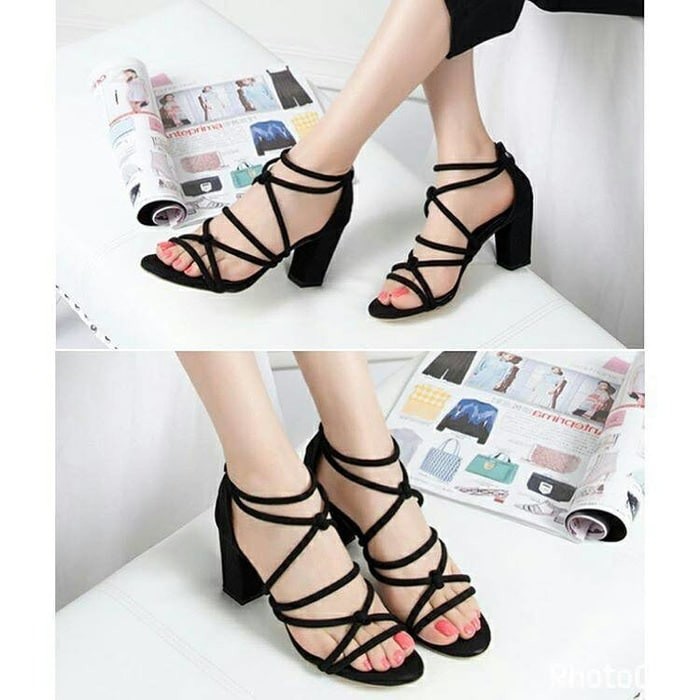 HIGH HEELS HAK TAHU TALI AMANDA HITAM