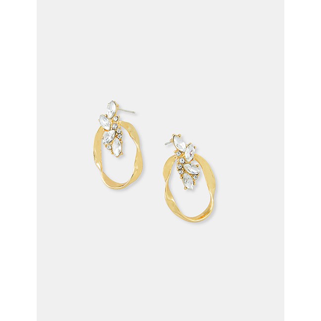 LRC Anting Tusuk Fashion Gold S925 Silver Full Rhinestone Earrings D37720