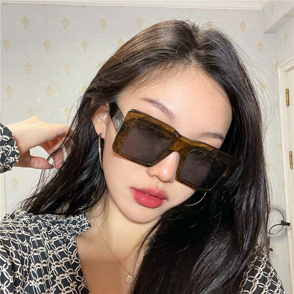 Mxbeauty Kacamata Mata Persegi Fashion Eropa Dan Amerika Visor Eyewear Bingkai Besar Oversized Hitam Wanita Sunglasses