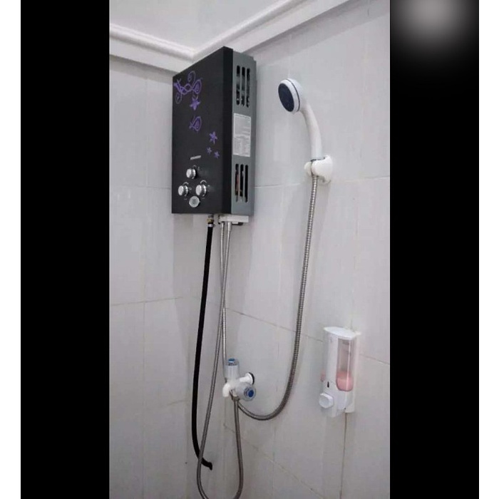 WELHOME Gas Water Heater 6 LHD Pemanas Air - BONUS Shower Dan Selang -HItam