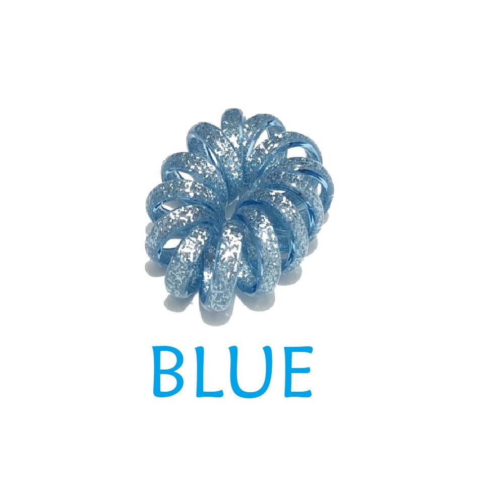 Ikat rambut Spiral Jumbo Tebal Kuncir Rambut Kabel Telepon Karet Rambut Kilap Glitter Spiral Hair Ties-IR SGJ(1542A)-BLUE