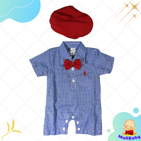 Baju Bayi Laki Laki 0 3 6 Bulan Romper Jumper Bayi Dasi Topi Kotak Hector