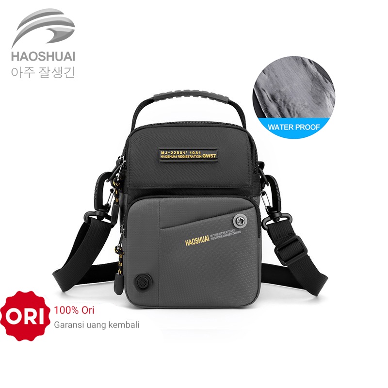 Tas Selempang Pria HAOSHUAI 6809 Anti air Bahan Dolby lotto Coated