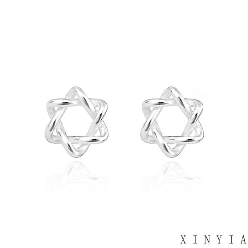 Anting Stud Mini Bentuk Bintang Hexagram Hollow Untuk Wanita