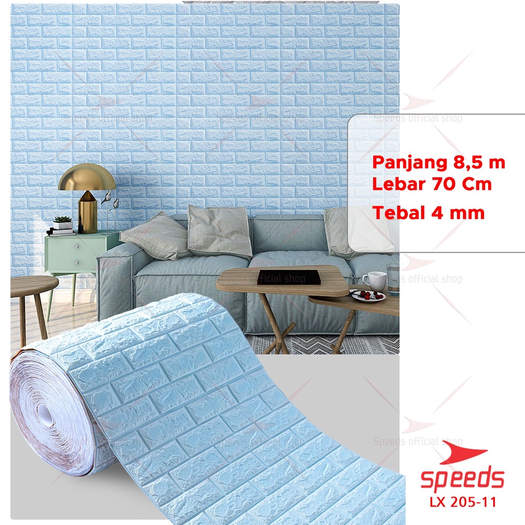 SPEEDS Perekat wallpaper dinding 3d stiker hiasan putih bata wallpaper busa dinding kamar 205-11-BATA BIRU  8.5m 4mm
