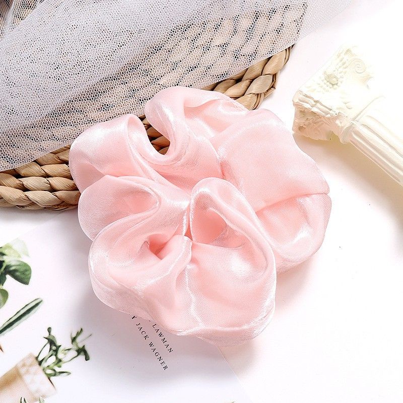 Scrunchie Cepol Rambut Bahan Chiffon Silky Satin Polos Ikat Rambut Kunciran Berkilau