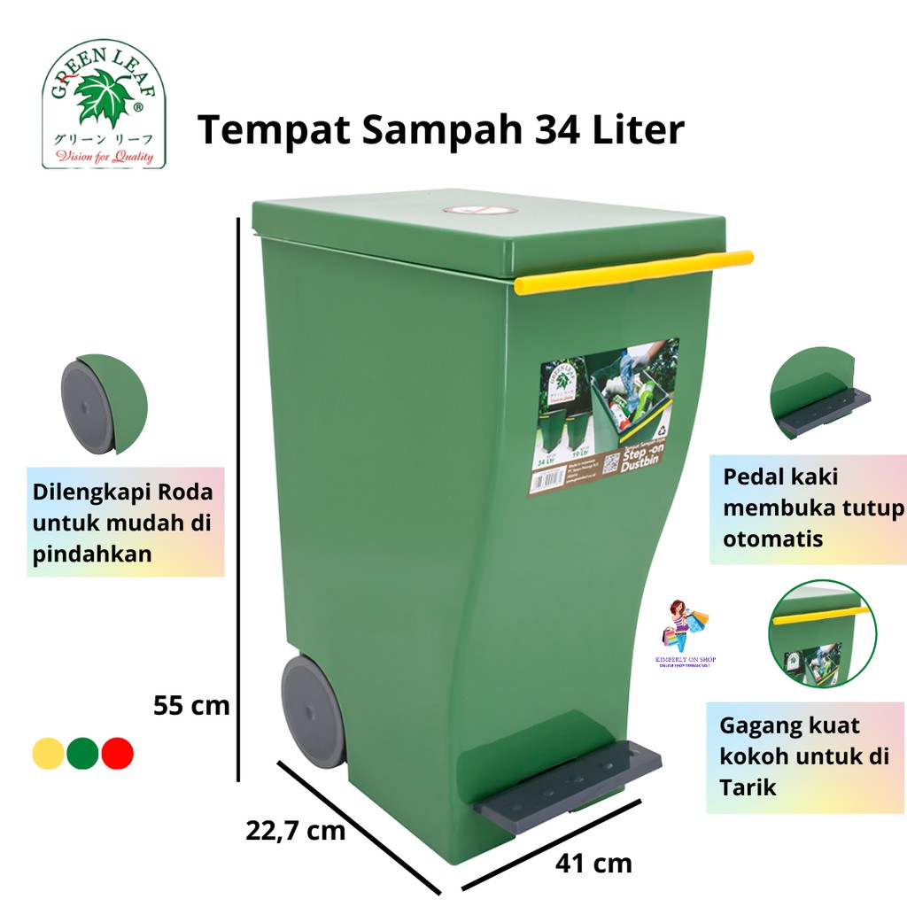 Tempat Sampah Injak 34 Liter Green Leaf 2129