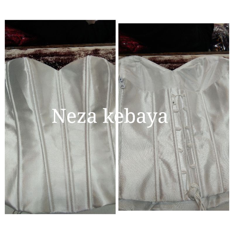 Cod bustier satin//kamisol satin putih//daleman kebaya//longtorso pengantin//longtorso jumbo