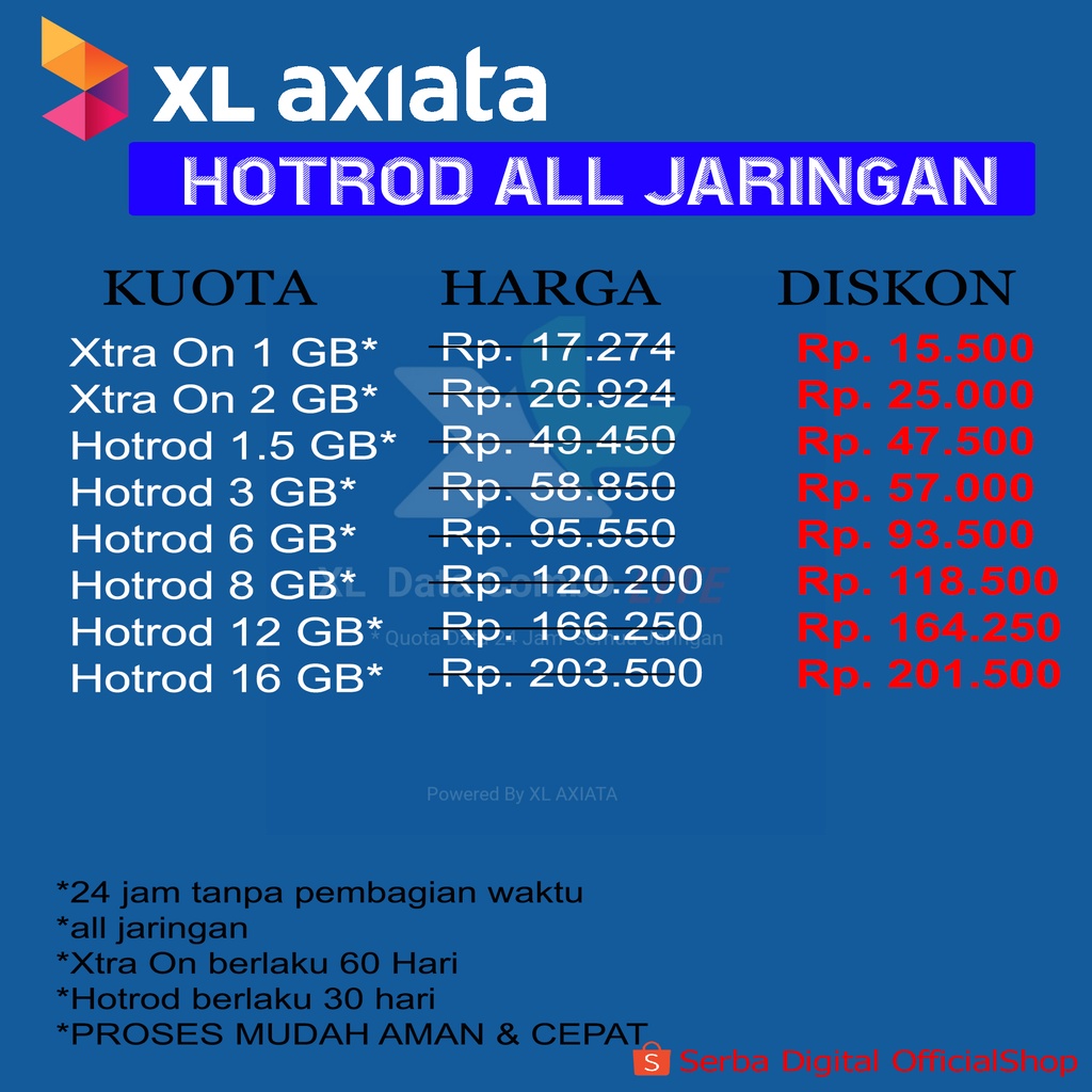 KUOTA DATA XL HOTROD ALL JARINGAN
