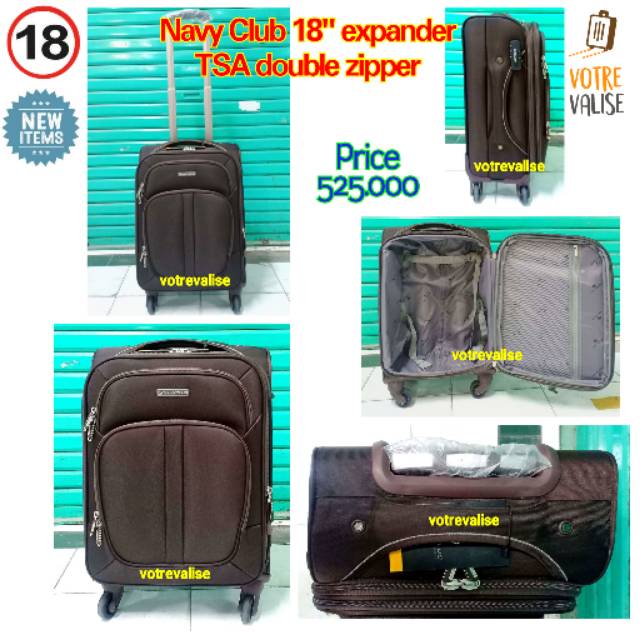 PROMO Koper cabin Navy Club 18 inch expander kunci TSA double resleting roda 4