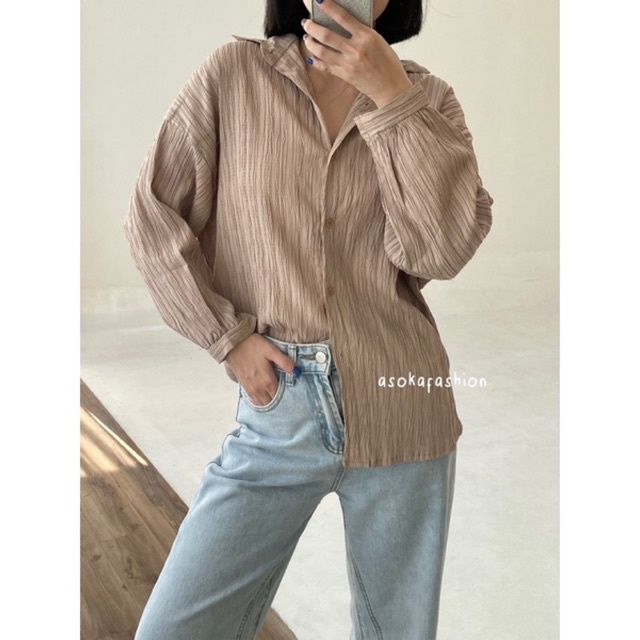 ASOKA LUNA SHIRT 441 | Kemeja Oversize Wanita Polos Bertekstur