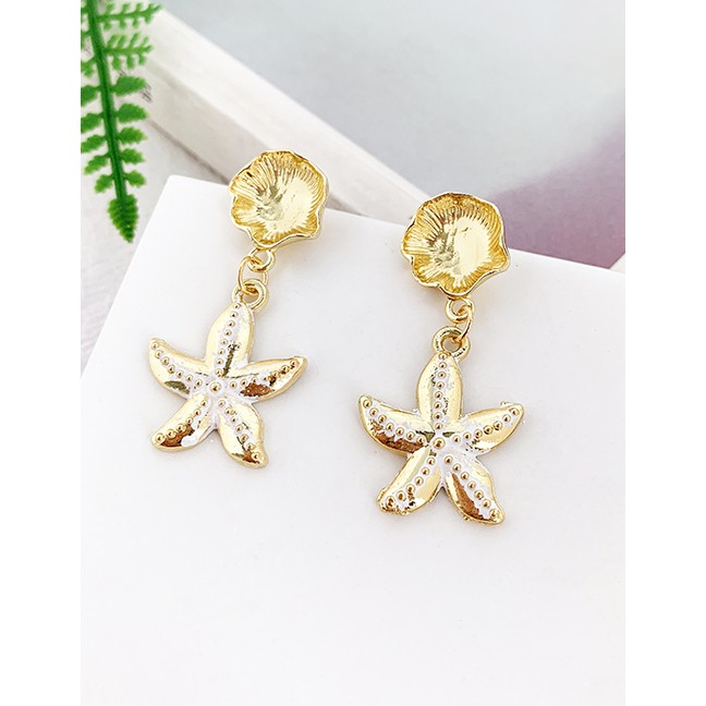 LRC Antingf Tusuk  Fashion Gold Alloy Starfish Earrings F56323