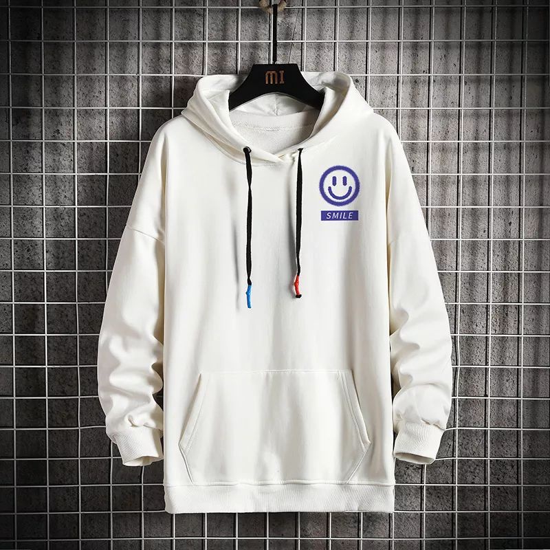 Hoodie Pria Wanita Smile Sablon  High Quality Sweater Pria Wanita-Smile Putih