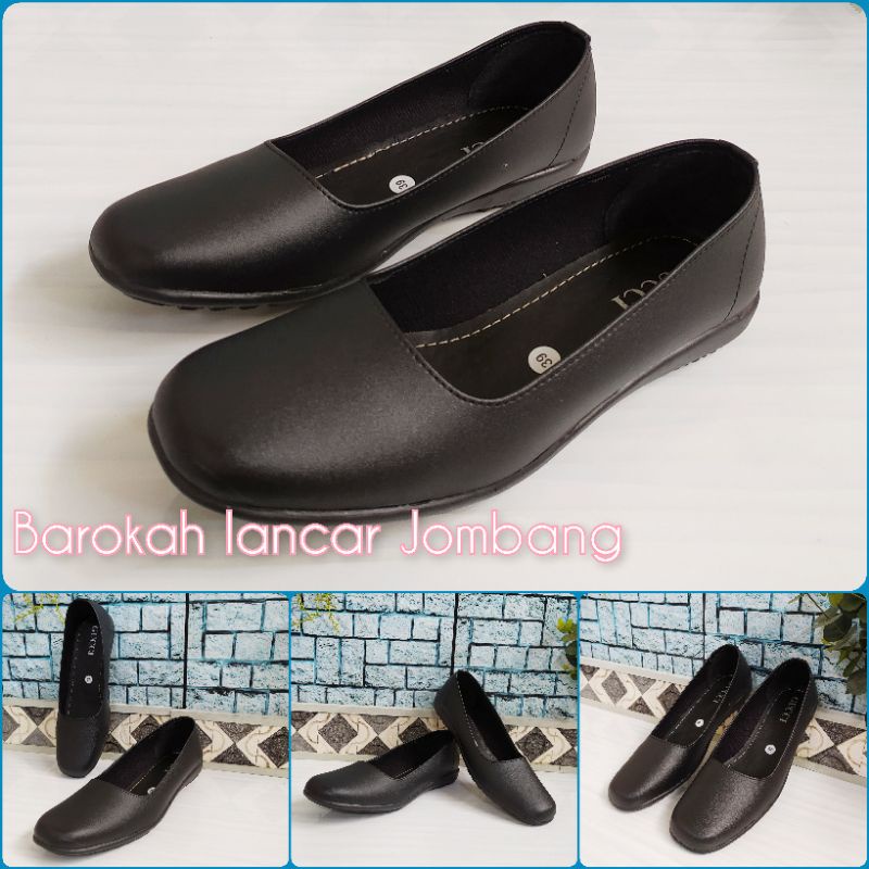 Sepatu Pantofel Wanita Flat Hitam Polos Formal Guru Sekolah Kantor Kerja size 36-41