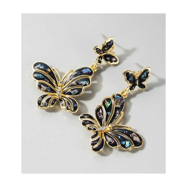 LRC Anting Tusuk Fashion Multi-layer Butterfly Alloy Oil Drop Diamond Earrings D94340