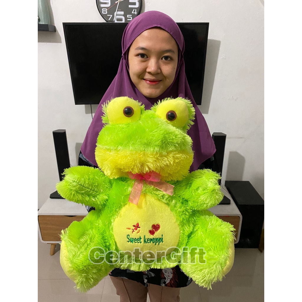 Boneka Keropi Duduk Bordir Size L Bulu Halus Tinggi 45CM