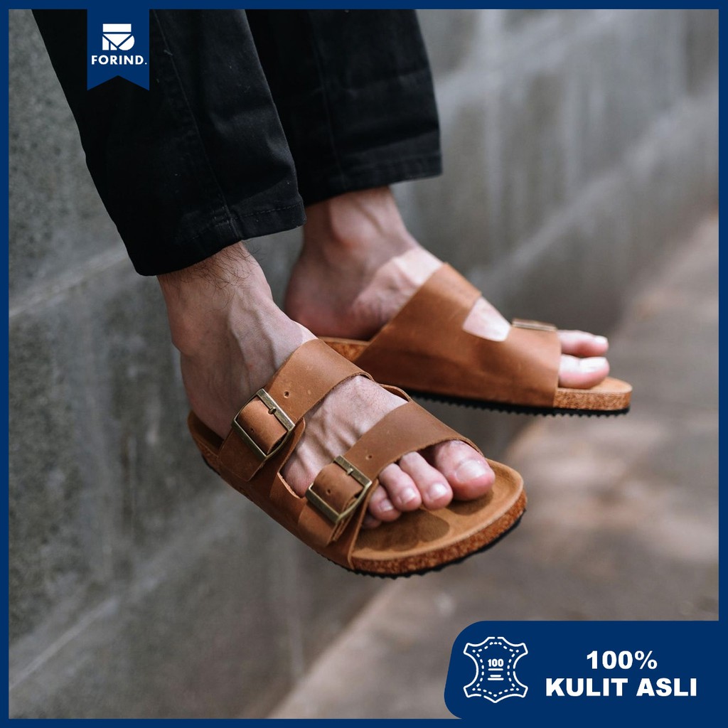 Cozy Brown | Sandal Kulit Asli Casual Ori Simple Pria Cowok Men Sendal Footwear | FORIND x Zapato