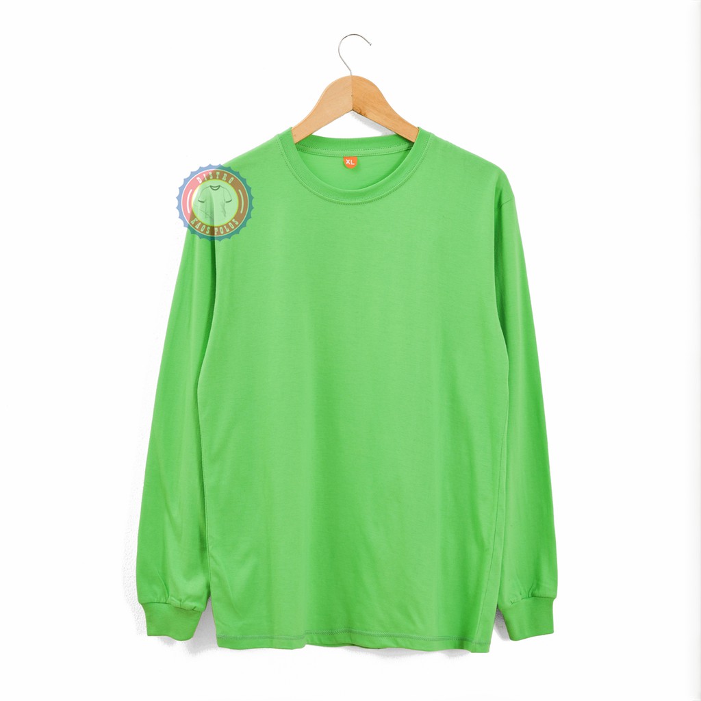 KAOS POLOS DISTRO HIJAU DAUN LENGAN PANJANG COTTON COMBED 30S - SIZE S M L XL